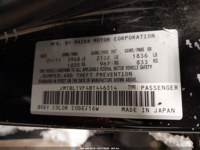 Aukcja sprzedaży 2011 Mazda Mazda3 I Touring, vin: JM1BL1VF4B1446314, numer aukcji: 44618318