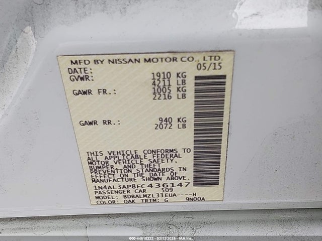 Nissan Altima 2.5 Sv 2015 1N4AL3AP8FC436147 Image 9