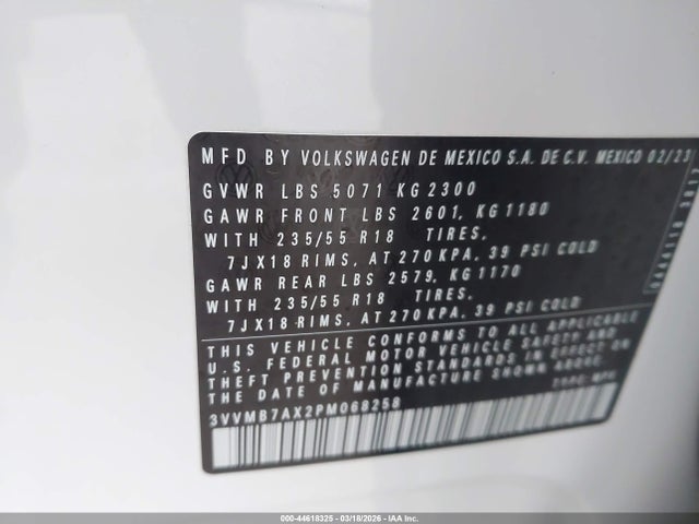 Продаж на аукціоні авто 2023 Volkswagen Tiguan 2.0t Se, vin: 3VVMB7AX2PM068258, номер лоту: 44618325