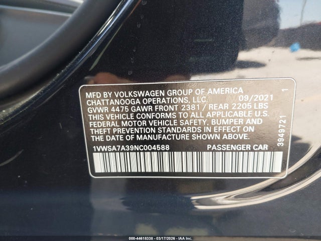 Aukcja sprzedaży 2022 Volkswagen Passat 2.0t Se, vin: 1VWSA7A39NC004588, numer aukcji: 44618338