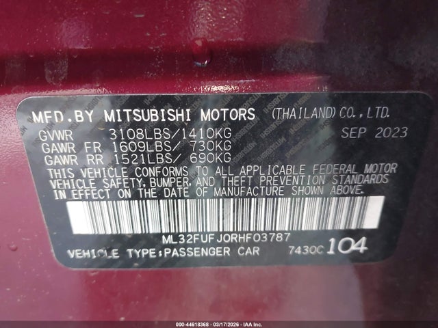 2024 Mitsubishi Mirage G4 Es მანქანა იყიდება აუქციონზე, vin: ML32FUFJ0RHF03787, აუქციონის ნომერი: 44618368