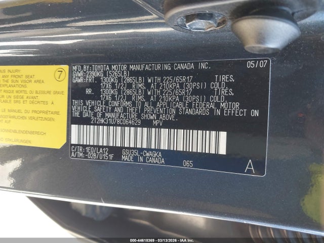 44618369 :رقم المزاد ، 2T2HK31U78C064629 vin ، 2008 Lexus Rx 350 مزاد بيع