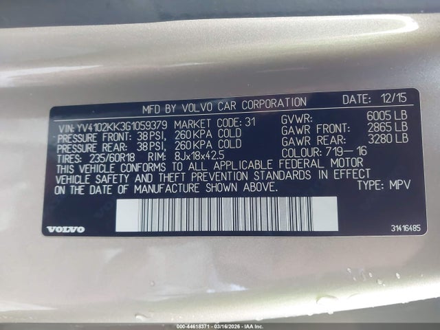 Продаж на аукціоні авто 2016 Volvo Xc90 T5 Momentum, vin: YV4102KK3G1059379, номер лоту: 44618371