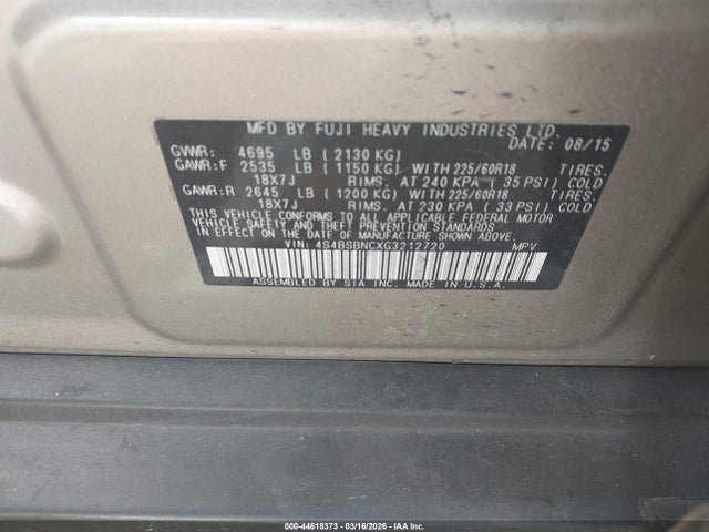 2016 Subaru Outback 2.5i Limited მანქანა იყიდება აუქციონზე, vin: 4S4BSBNCXG3212720, აუქციონის ნომერი: 44618373