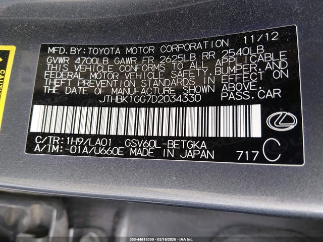 Продажа на аукционе авто 2013 Lexus Es 350, vin: JTHBK1GG7D2034330, номер лота: 44618399