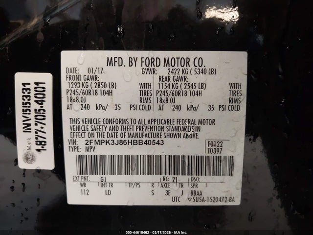 Ford EDGE SEL 2017 2FMPK3J86HBB40543 Image 9