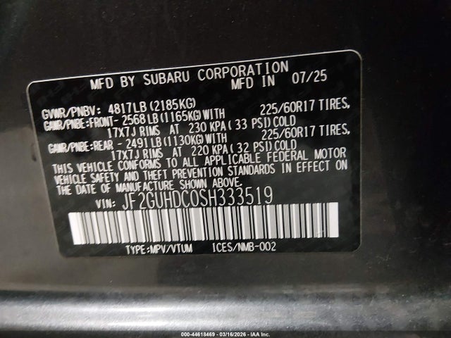 Aukcja sprzedaży 2025 Subaru Crosstrek Premium, vin: JF2GUHDC0SH333519, numer aukcji: 44618469