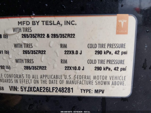 Aukcja sprzedaży 2020 Tesla Model X Long Range Dual Motor All-wheel Drive/long Range Plus Dual Motor All-wheel Drive, vin: 5YJXCAE26LF248281, numer aukcji: 44618475