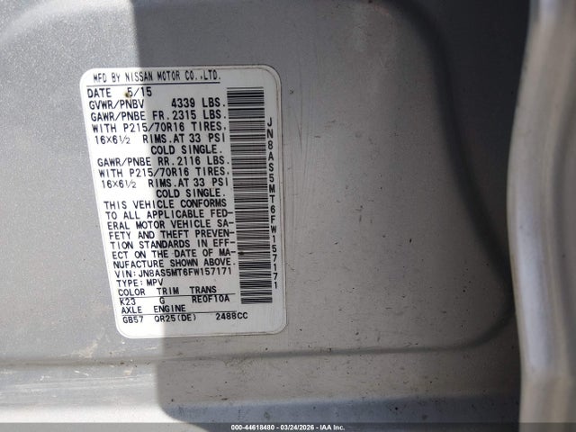 Aukcja sprzedaży 2015 Nissan Rogue Select S, vin: JN8AS5MT6FW157171, numer aukcji: 44618480