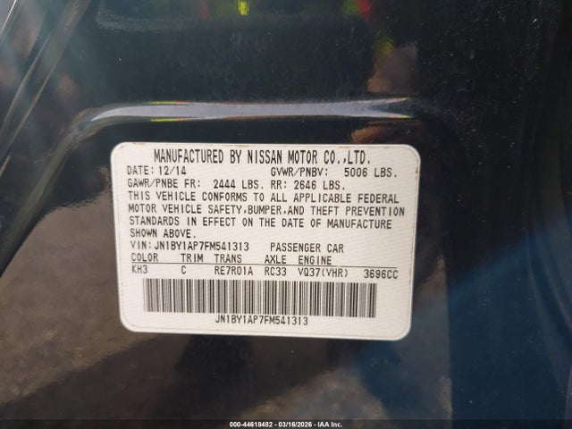 Aukcja sprzedaży 2015 Infiniti Q70 3.7, vin: JN1BY1AP7FM541313, numer aukcji: 44618482