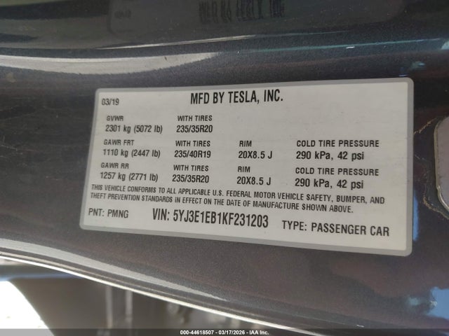 Продаж на аукціоні авто 2019 Tesla Model 3 Long Range/performance, vin: 5YJ3E1EB1KF231203, номер лоту: 44618507
