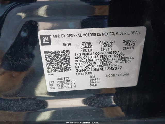 Chevrolet Trax Fwd Lt 2020 3GNCJLSB4LL343077 Image 9