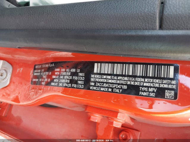 2016 Jeep Renegade Sport მანქანა იყიდება აუქციონზე, vin: ZACCJBATXGPD47189, აუქციონის ნომერი: 44618512