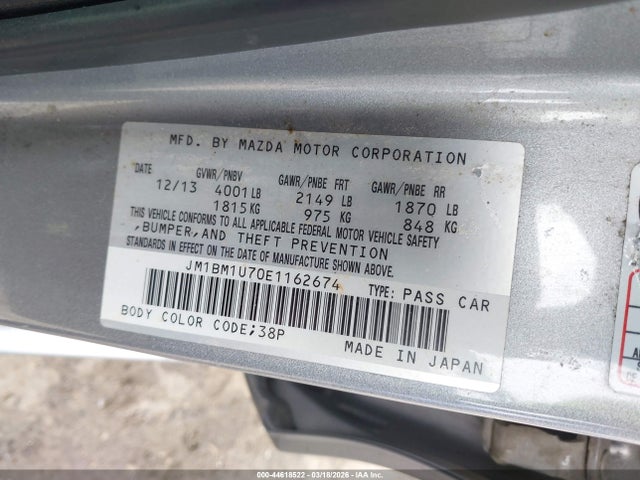 Aukcja sprzedaży 2014 Mazda Mazda3 I Sport, vin: JM1BM1U70E1162674, numer aukcji: 44618522