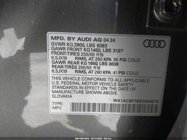 Продаж на аукціоні авто 2025 Audi Q7 Premium 45 Tfsi Quattro Tiptronic, vin: WA1ACBF76SD004510, номер лоту: 44618524