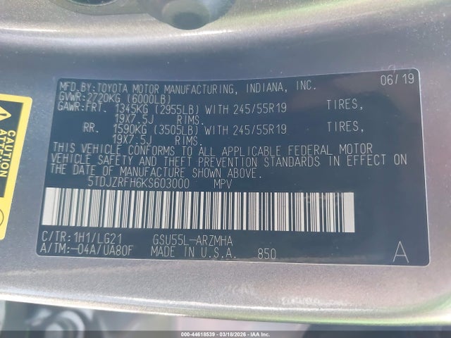 2019 TOYOTA HIGHLANDER 5TDJZRFH6KS603000 Photo 8