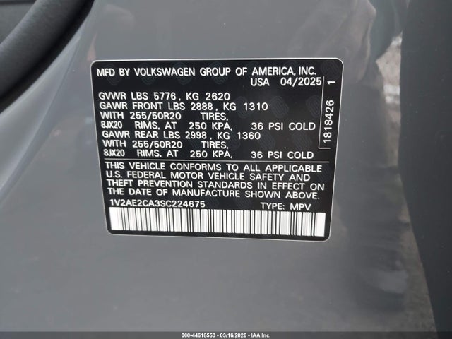 Aukcja sprzedaży 2025 Volkswagen Atlas Cross Sport 2.0t Sel R-line Black, vin: 1V2AE2CA3SC224675, numer aukcji: 44618553