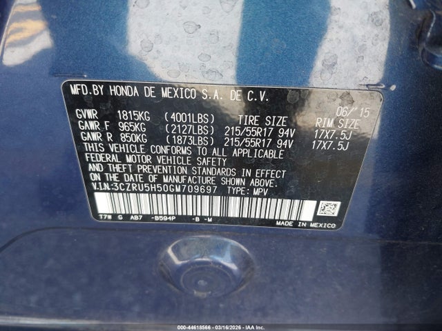Honda HR-V EX 2016 3CZRU5H50GM709697 Image 9
