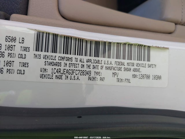 2015 Jeep Grand Cherokee Laredo მანქანა იყიდება აუქციონზე, vin: 1C4RJEAG3FC728349, აუქციონის ნომერი: 44618567