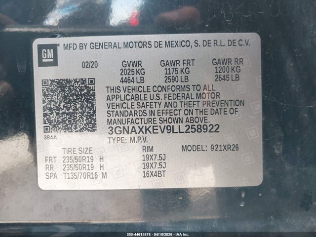 Продажа на аукционе авто 2020 Chevrolet Equinox Fwd Lt 1.5l Turbo, vin: 3GNAXKEV9LL258922, номер лота: 44618576