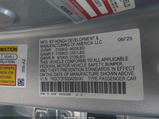 Продажа на аукционе авто 2025 Honda Accord Hybrid Sport, vin: 1HGCY2F50SA059147, номер лота: 44618588