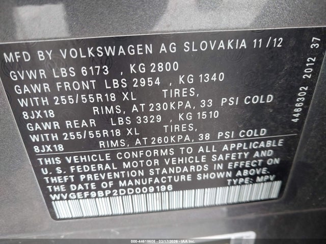 2013 VOLKSWAGEN TOUAREG WVGEF9BP2DD009196 Photo 8