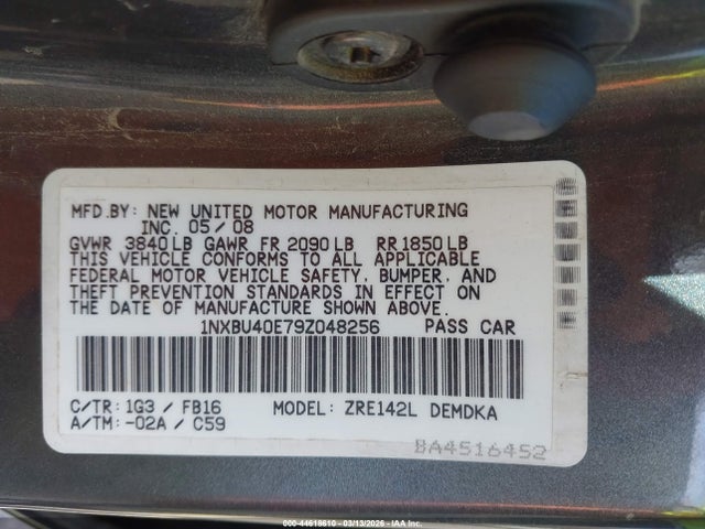 2009 TOYOTA COROLLA 1NXBU40E79Z048256 Photo 8