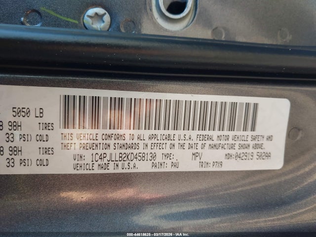 44618625 :رقم المزاد ، 1C4PJLLB2KD458130 vin ، 2019 Jeep Cherokee Altitude Fwd مزاد بيع