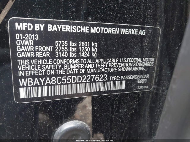 44618638 :رقم المزاد ، WBAYA8C55DD227623 vin ، 2013 Bmw 750i مزاد بيع