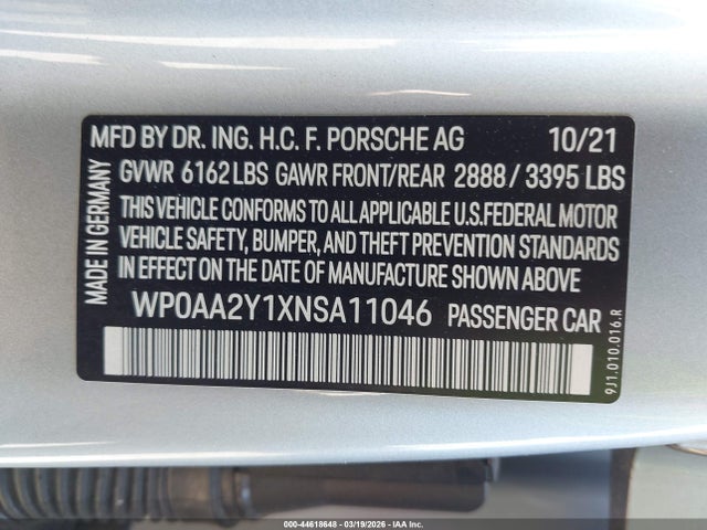 Porsche Taycan 2022 WP0AA2Y1XNSA11046 Image 9