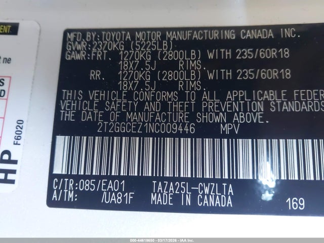 44618650 :رقم المزاد ، 2T2GGCEZ1NC009446 vin ، 2022 Lexus Nx 350 Premium مزاد بيع