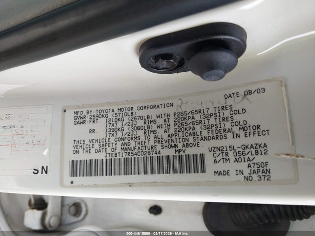 2004 TOYOTA 4RUNNER JTEBT17R540028744 Photo 8