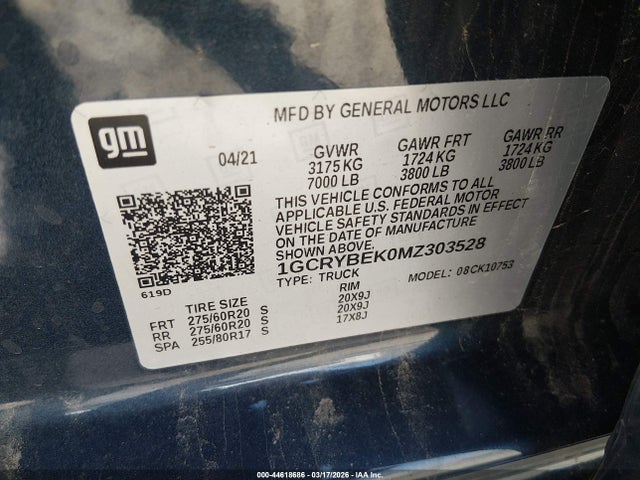 2021 CHEVROLET SILVERADO 1500 1GCRYBEK0MZ303528 Photo 8