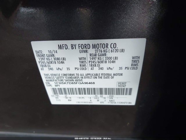2015 Ford Explorer Xlt მანქანა იყიდება აუქციონზე, vin: 1FM5K7D85FGA96468, აუქციონის ნომერი: 44618708