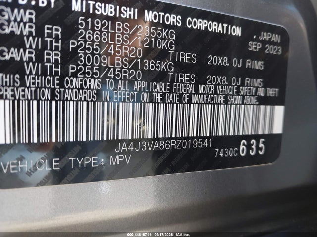 44618711 :رقم المزاد ، JA4J3VA86RZ019541 vin ، 2024 Mitsubishi Outlander Se 2.5 2wd مزاد بيع