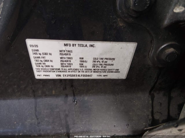 Продажа на аукционе авто 2020 Tesla Model Y Long Range Dual Motor All-wheel Drive, vin: 5YJYGDEE4LF050447, номер лота: 44618714