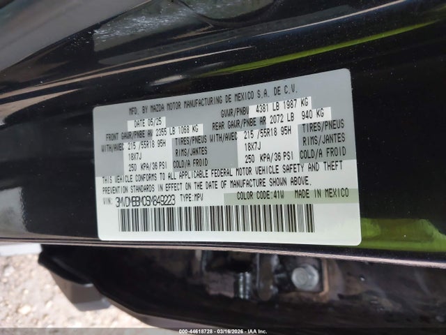 44618728 :رقم المزاد ، 3MVDMBBM0SM849223 vin ، 2025 Mazda Cx-30 2.5 S Select Sport مزاد بيع