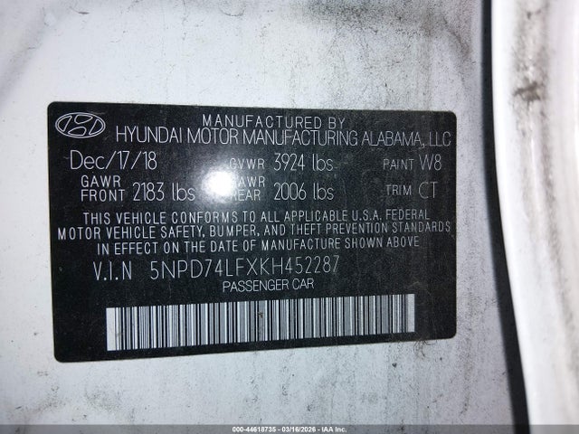 Hyundai ELANTRA SE 2019 5NPD74LFXKH452287 Image 9