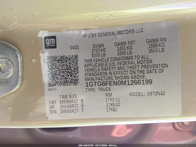 Продаж на аукціоні авто 2021 Gmc Canyon 4wd  Short Box At4 - Cloth, vin: 1GTG6FEN0M1266199, номер лоту: 44618750