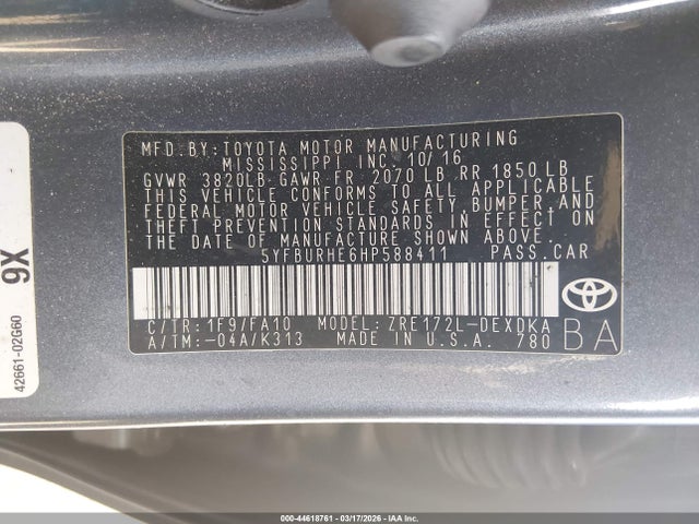 5YFBURHE6HP588411 Toyota COROLLA L