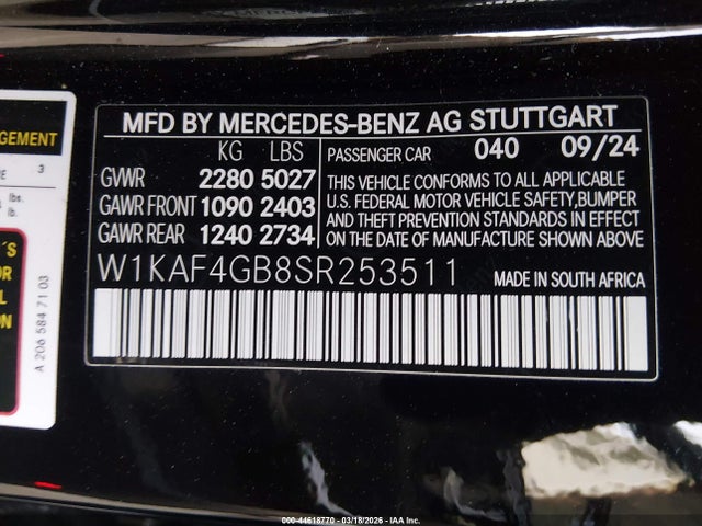 W1KAF4GB8SR253511 Mercedes-Benz C 300