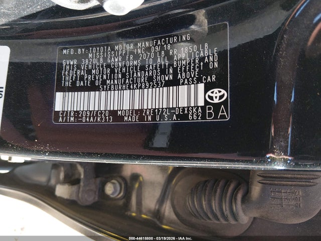 5YFBURHE4KP892537 Toyota COROLLA SE
