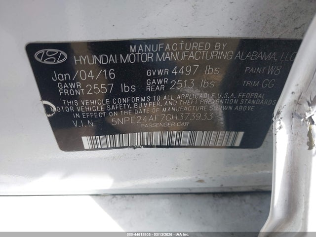 Hyundai SONATA SE 2016 5NPE24AF7GH373933 Image 9