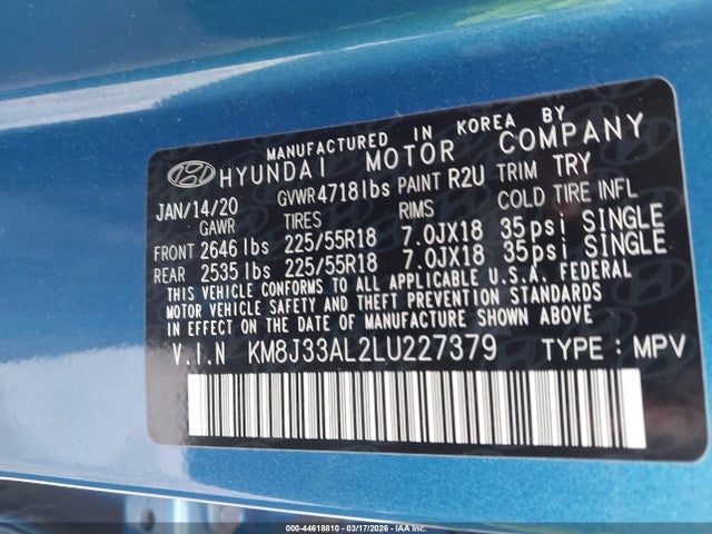 2020 HYUNDAI TUCSON KM8J33AL2LU227379 Photo 8