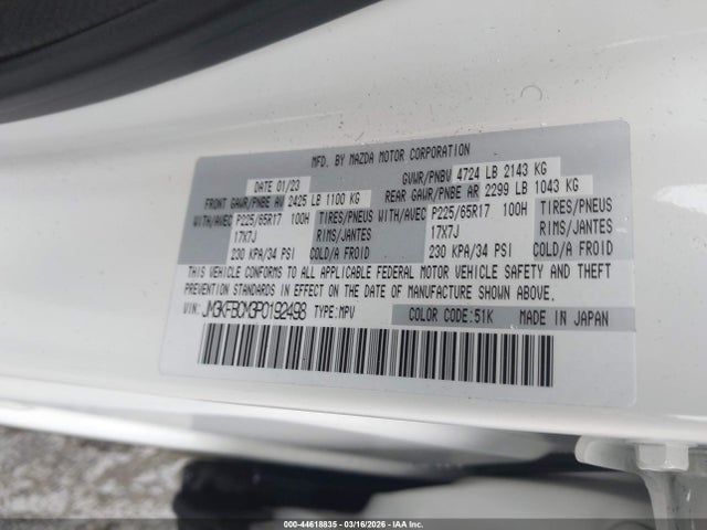 Продаж на аукціоні авто 2023 Mazda Cx-5 2.5 S Preferred, vin: JM3KFBCM3P0192498, номер лоту: 44618835