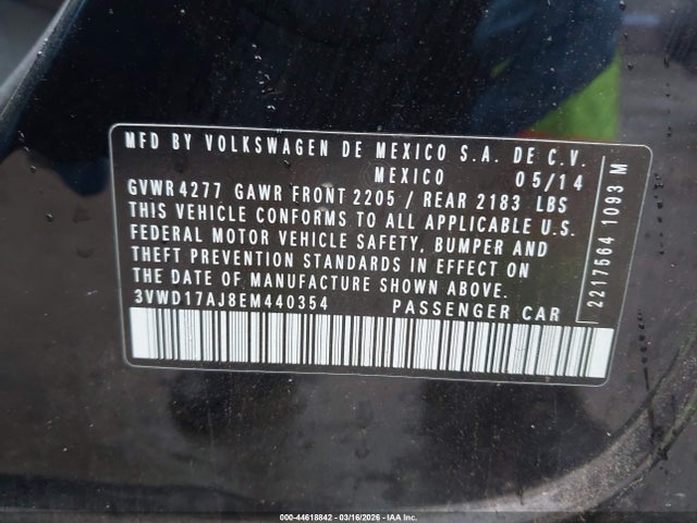 Aukcja sprzedaży 2014 Volkswagen Jetta 1.8t Se, vin: 3VWD17AJ8EM440354, numer aukcji: 44618842