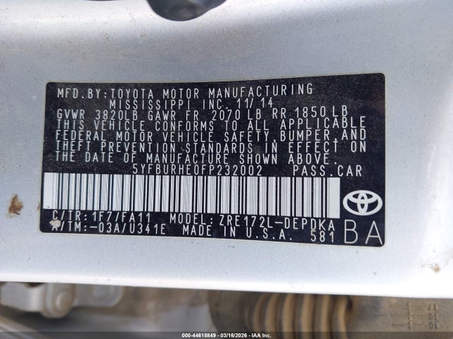 Toyota COROLLA L 2015 5YFBURHE0FP232002 Image 9