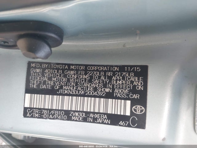 Toyota Prius Two 2015 JTDKN3DU9F2004392 Image 9