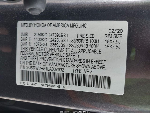 5J6RW2H51LA007632 Honda Cr-v Awd Ex