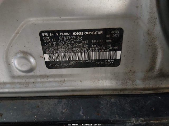 2022 MITSUBISHI OUTLANDER SPORT JA4APUAU9NU018502 Photo 8